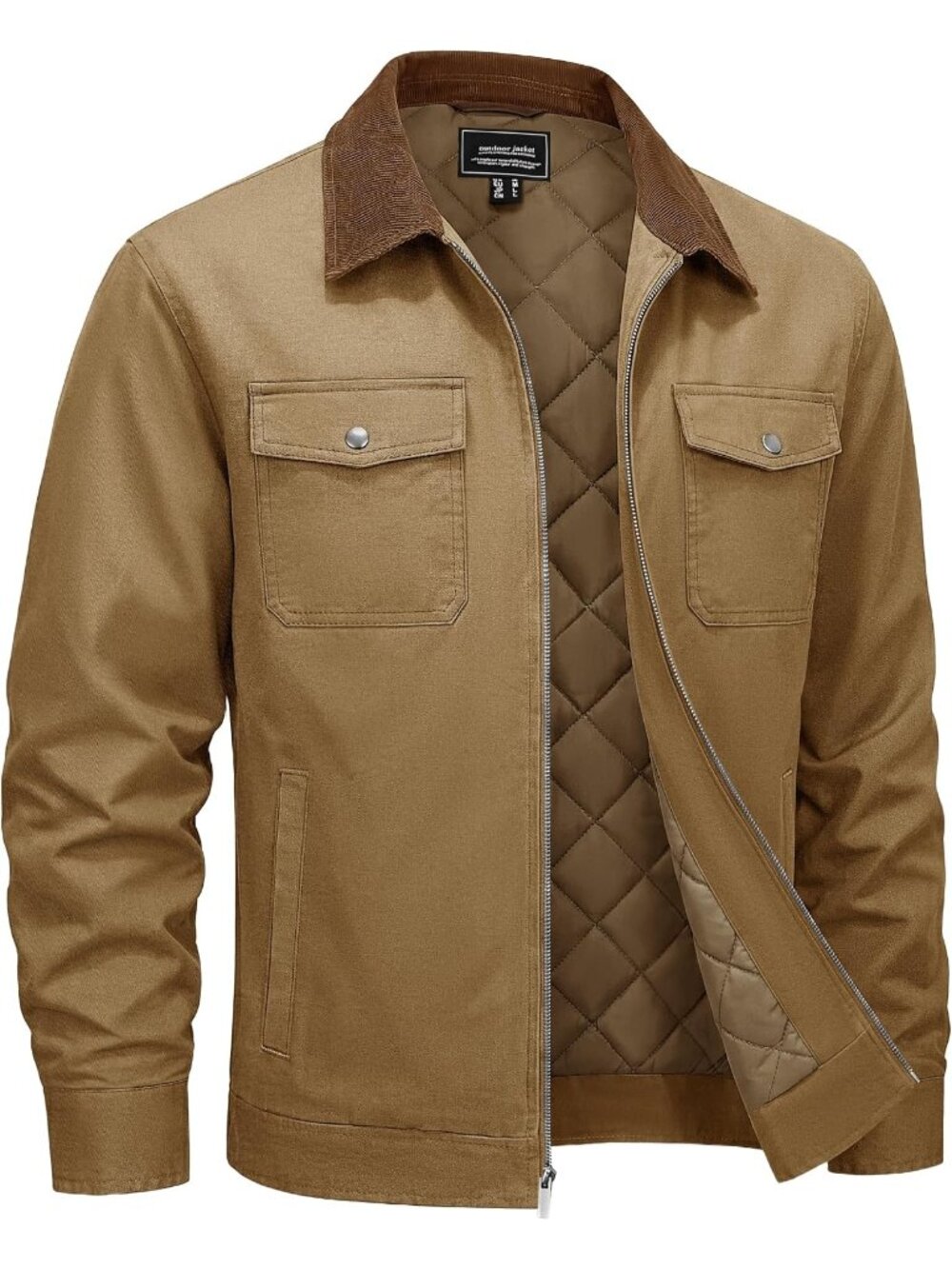 🆕Men's Khaki Washed Cotton Work Jacket Quilted Lined Work Wear Jackets